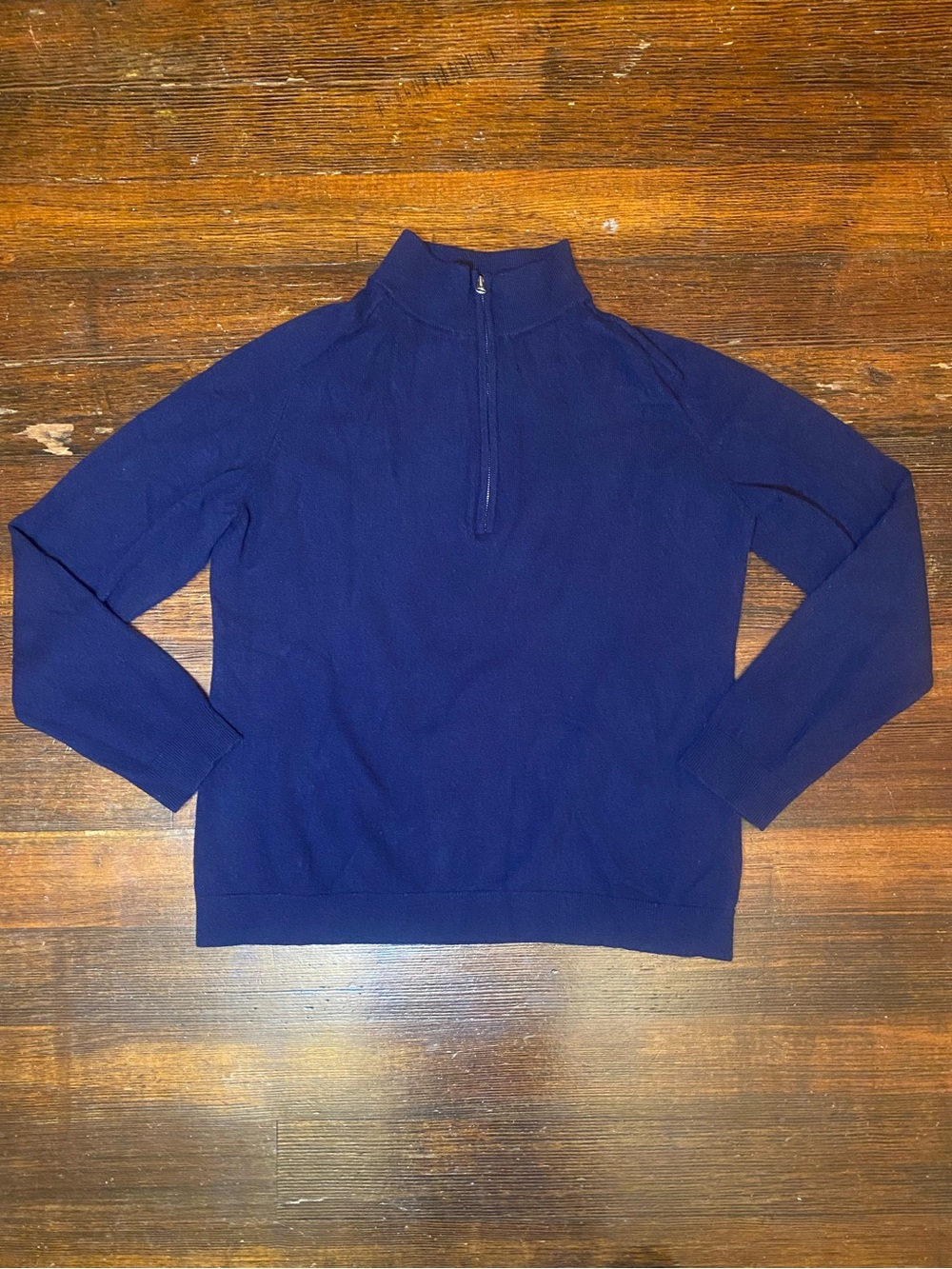 EUC RENWICK 90% Wool/10% Cashmere 1/4 Zip Navy Blue Preppy Collared Sweater